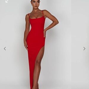 Red Asymmetric Maxi Dress with High Thigh Slit